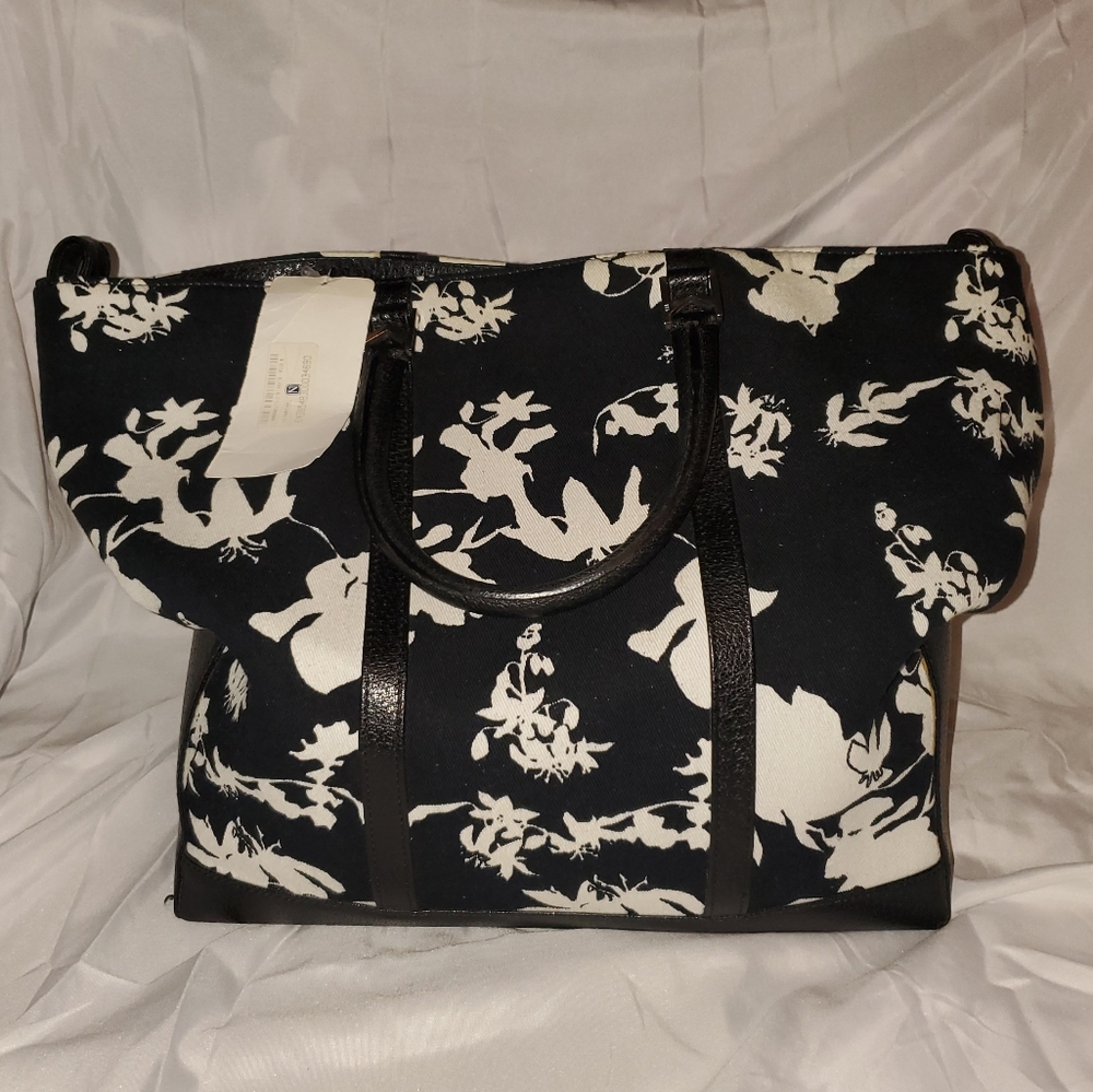 NWT Michael Kors Collection Black and White Floral Canvas Tote Purse
